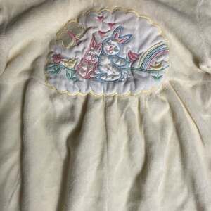 Vintage Yellow Velour Baby Footed Sleeper with Embroidered Easter Bunnies